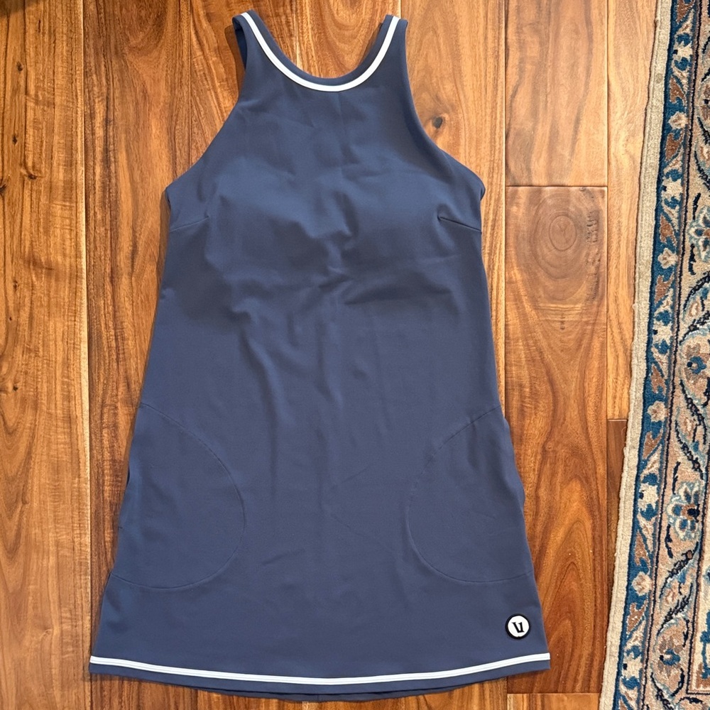 Vuori Navy Blue Tennis Dress with White Trim